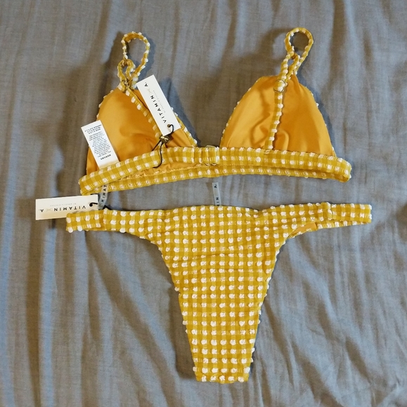 Vitamin A Moss Top Carmen Bottom Check Bikini Set Vichy Marigold Swimsuit - Picture 3 of 5